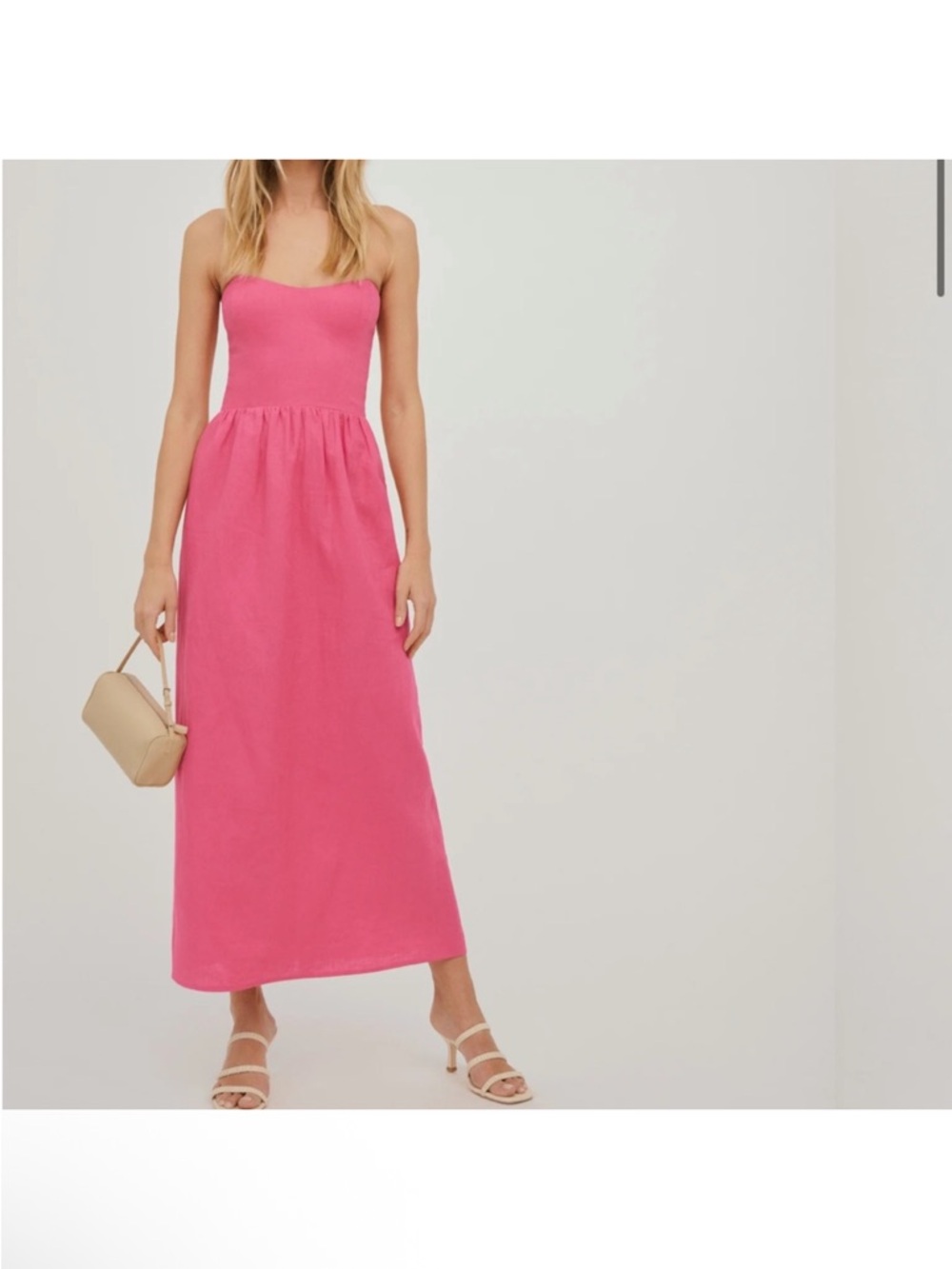 Reformation Fettuccine Starpless Linen Dress Midi Dress In Pink Size 0